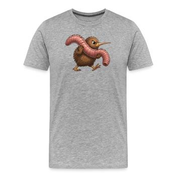 Kiwi mit pinkem Wurm - Männer Premium Bio T-Shirt - Grau meliert - Vorne - Damien (186cm)