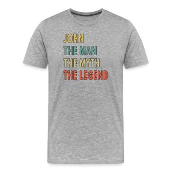 John L’Homme Le Mythe La Légende Drôle - T-shirt bio Premium Homme - gris chiné - Devant - Damien (186cm)