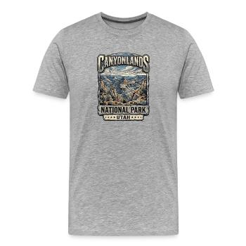 Affiche vintage de Canyonlands, Utah - T-shirt bio Premium Homme - gris chiné - Devant - Damien (186cm)