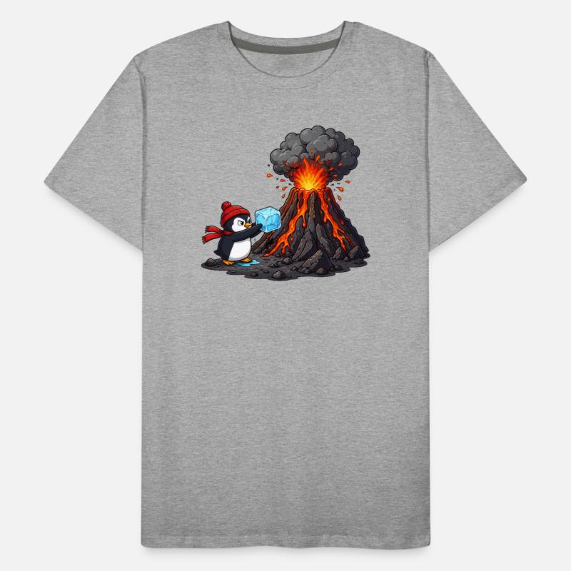 Pinguin und Vulkan mit Eiswürfel Männer Premium Bio T-Shirt