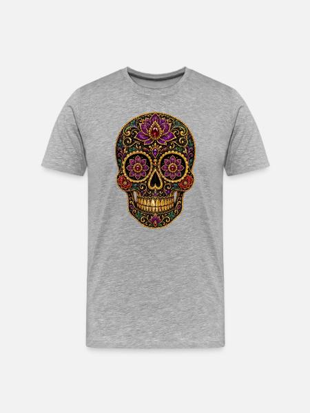 Opulenter Blumenkopf Schmuck - Männer Premium Bio T-Shirt - Grau meliert