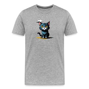 Un chat sous un nuage de pluie - T-shirt bio Premium Homme - gris chiné - Devant - Damien (186cm)
