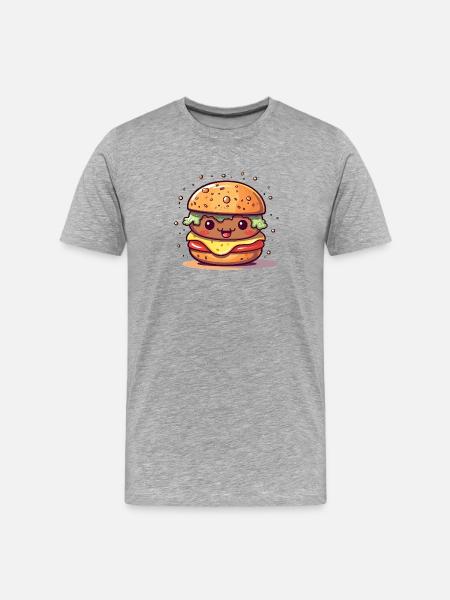 Kawaii Burger Glücksbringer - Männer Premium Bio T-Shirt - Grau meliert