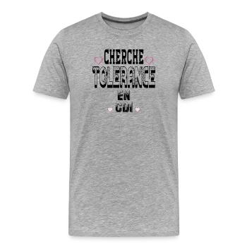Cherche Tolérance en CDI - T-shirt bio Premium Homme - gris chiné - Devant - Damien (186cm)