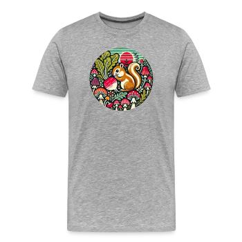 Verspieltes Eichhörnchen zwischen Pilzen - Männer Premium Bio T-Shirt - Grau meliert - Vorne - Damien (186cm)