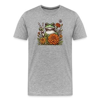 Friedlicher Frosch in Ringelblumenblüte - Männer Premium Bio T-Shirt - Grau meliert - Vorne - Damien (186cm)