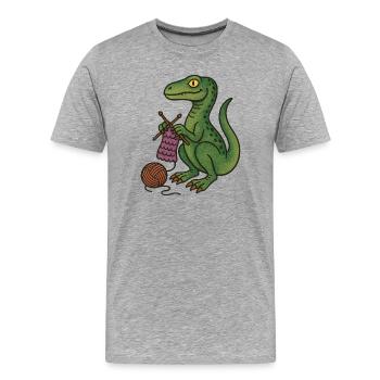 Dino Strick-Cozy - Männer Premium Bio T-Shirt - Grau meliert - Vorne - Damien (186cm)