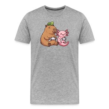 Cute Gaming Capybara Axolotl Turtle Gamer Kawaii  - Men's Premium Organic T-Shirt - heather grey - Front - Damien (186cm)