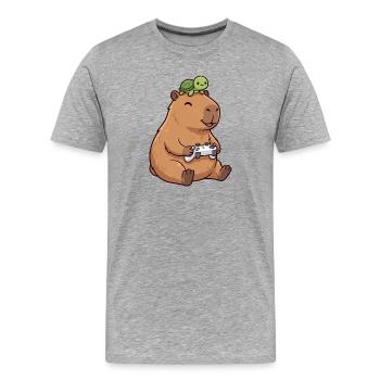 Capybara und Turtle Gaming niedlich - Männer Premium Bio T-Shirt - Grau meliert - Vorne - Damien (186cm)