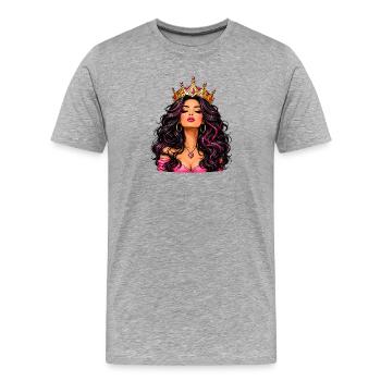 Königin mit Krone und Schmuck - Männer Premium Bio T-Shirt - Grau meliert - Vorne - Damien (186cm)