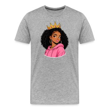 Royale noire - dame à capuche rose - T-shirt bio Premium Homme - gris chiné - Devant - Damien (186cm)