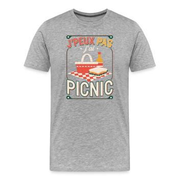 J'peux pas picnic - rétro gourmand - T-shirt bio Premium Homme - gris chiné - Devant - Damien (186cm)