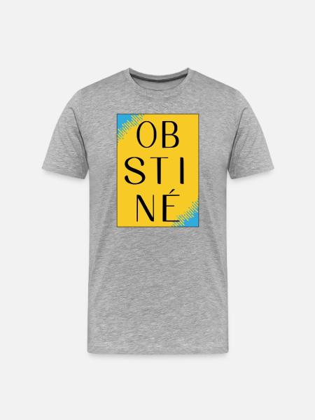 Obstiné en contraste jaune - T-shirt bio Premium Homme - gris chiné