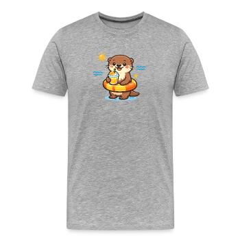 Otter mit Getränk am Strand - Männer Premium Bio T-Shirt - Grau meliert - Vorne - Damien (186cm)