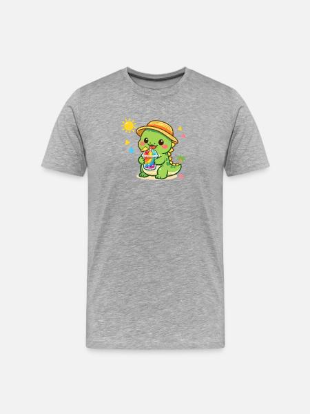 Sunny dinosaur with iced drink - Men's Premium Organic T-Shirt - heather grey