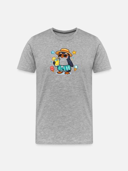 Summer penguin with drink - Men's Premium Organic T-Shirt - heather grey