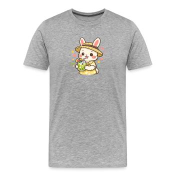 Un lapin limonade au chapeau de paille - T-shirt bio Premium Homme - gris chiné - Devant - Damien (186cm)