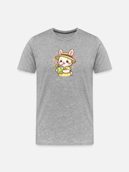 Lemonade bunny in straw hat - Men's Premium Organic T-Shirt - heather grey