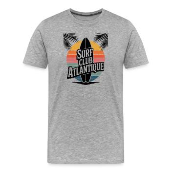 Surf Club Atlantique – Sunset & Palmiers - T-shirt bio Premium Homme - gris chiné - Devant - Damien (186cm)