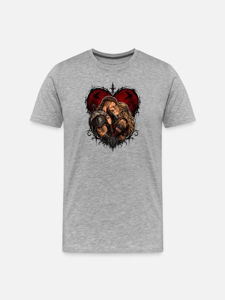 Viking Lovers Heart Motif - Men's Premium Organic T-Shirt - heather grey