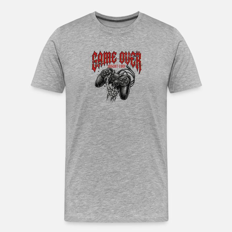 Game Over Retro Controller Grunge - Männer Premium Bio T-Shirt - Grau meliert
