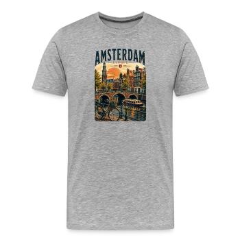 Amsterdamer Kanal-Sonnenuntergang - Männer Premium Bio T-Shirt - Grau meliert - Vorne - Damien (186cm)