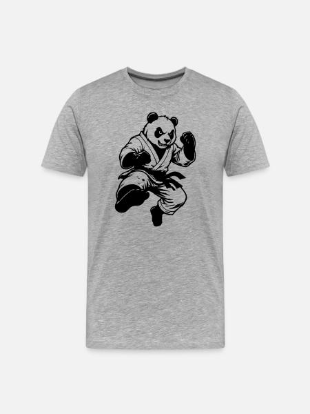Panda Kung Fu - Männer Premium Bio T-Shirt - Grau meliert