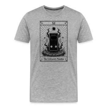 Unbekannte Nummer | Tarotkarte Alltag - Männer Premium Bio T-Shirt - Grau meliert - Vorne - Damien (186cm)