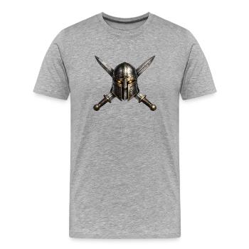 Emblem des mittelalterlichen Ritterhelms - Männer Premium Bio T-Shirt - Grau meliert - Vorne - Damien (186cm)