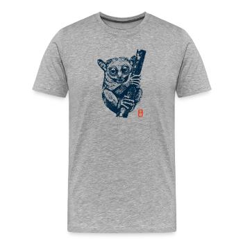 Tarsier avec kanji - T-shirt bio Premium Homme - gris chiné - Devant - Damien (186cm)