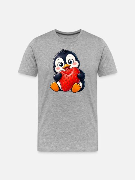 Cute Penguin Cartoon Strawberry Summer Joy - Men's Premium Organic T-Shirt - heather grey