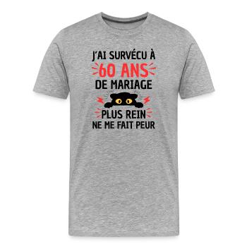 J'ai Survécu 60 Ans Mariage Plus Rien Peur - T-shirt bio Premium Homme - gris chiné - Devant - Damien (186cm)