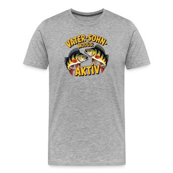 Papa und Sohn angeln zusammen - Männer Premium Bio T-Shirt - Grau meliert - Vorne - Damien (186cm)