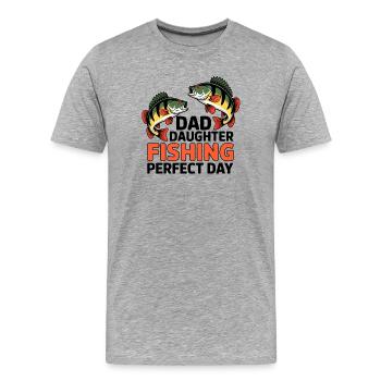 Père et fille pêchent ensemble - T-shirt bio Premium Homme - gris chiné - Devant - Damien (186cm)