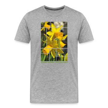 Frühling beginnt, Hoffnung blüht – Narzissen-Frühlingsdesig - Männer Premium Bio T-Shirt - Grau meliert - Vorne - Damien (186cm)