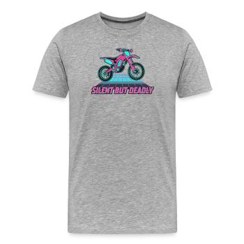 Stilles, aber tödliches 80er-Jahre-Elektro-Dirtbike - Männer Premium Bio T-Shirt - Grau meliert - Vorne - Damien (186cm)