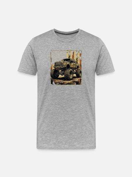 Monster Truck im US-Camo-Stil - Männer Premium Bio T-Shirt - Grau meliert