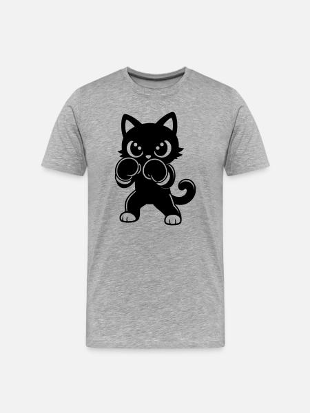 Boxende Katze mit Boxhandschuhen - Männer Premium Bio T-Shirt - Grau meliert