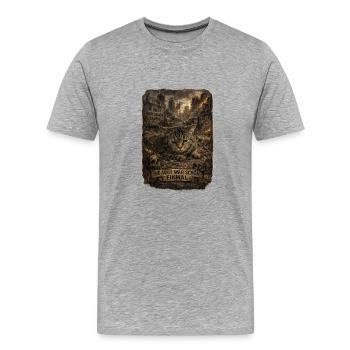 Katze im Ruinenkrieg - Männer Premium Bio T-Shirt - Grau meliert - Vorne - Damien (186cm)