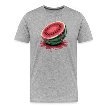 juicy halved watermelon with dripping - Men's Premium Organic T-Shirt - heather grey - Front - Damien (186cm)