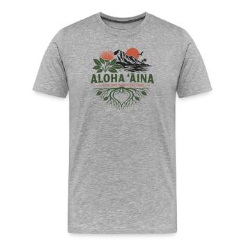 Aloha Aina-Wurzeln - Männer Premium Bio T-Shirt - Grau meliert - Vorne - Damien (186cm)