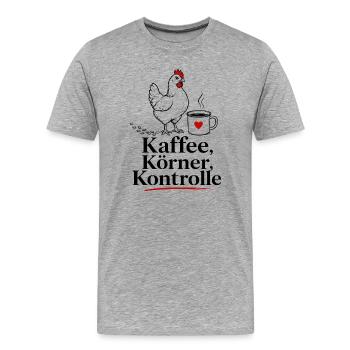 Hühnerrundgang, Kaffee Körner Kontrolle - Männer Premium Bio T-Shirt - Grau meliert - Vorne - Damien (186cm)
