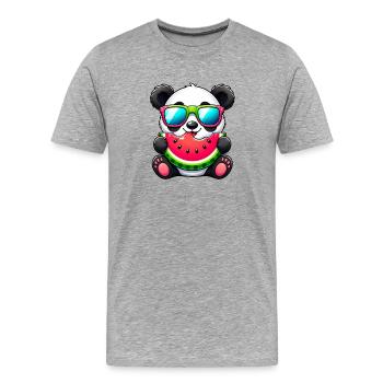 Panda mignon avec motif de dessin animé pastèque - T-shirt bio Premium Homme - gris chiné - Devant - Damien (186cm)
