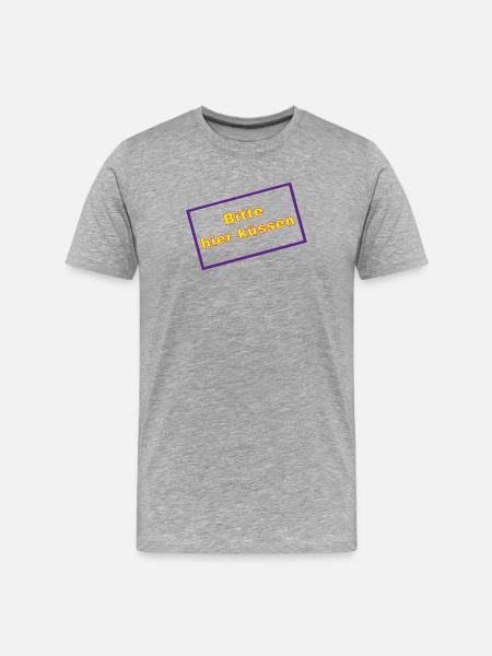 Küssen Schild Gelb Violett - Männer Premium Bio T-Shirt - Grau meliert