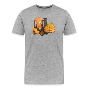 Ours avec des prunes mirabelles sur le chariot élévateur - T-shirt bio Premium Homme - gris chiné - Devant - Damien (186cm)
