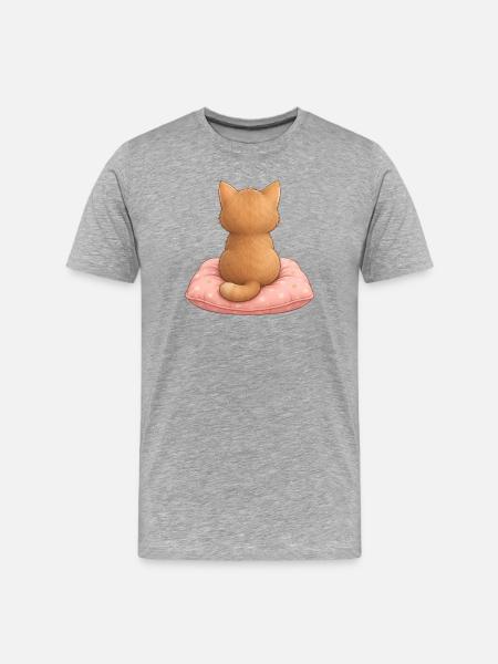 Cat on Pillow Cute Cat Motif - Men's Premium Organic T-Shirt - heather grey