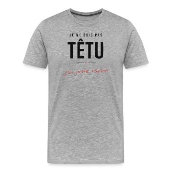 Têtu mais Raisonné Graphic - T-shirt bio Premium Homme - gris chiné - Devant - Damien (186cm)