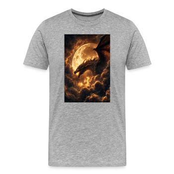 Mondbeschienener Drache über feurigen Wolken - Männer Premium Bio T-Shirt - Grau meliert - Vorne - Damien (186cm)