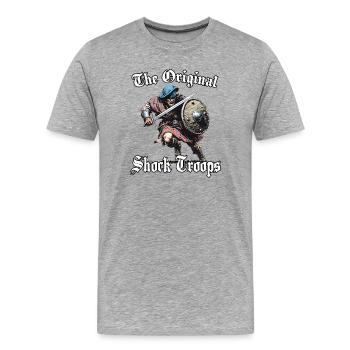 Schottische Clan Krieger Motiv | Highland Charge  - Männer Premium Bio T-Shirt - Grau meliert - Vorne - Damien (186cm)