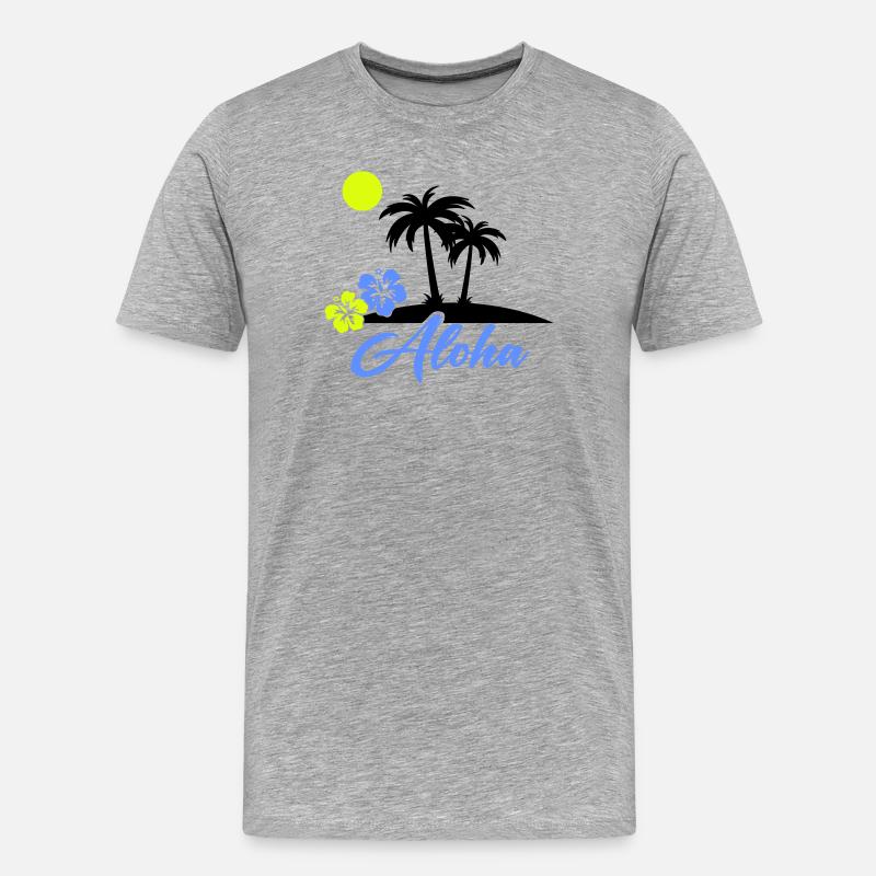 Aloha Hibiscus Neon Script - Men's Premium Organic T-Shirt - heather grey